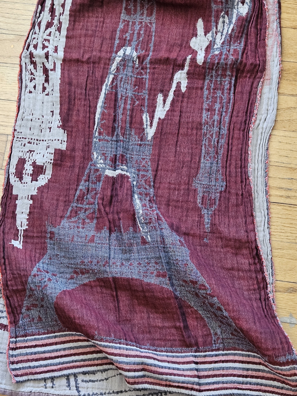 Eiffel Tower Print Burgundy Scarf - Picture 9 of 12